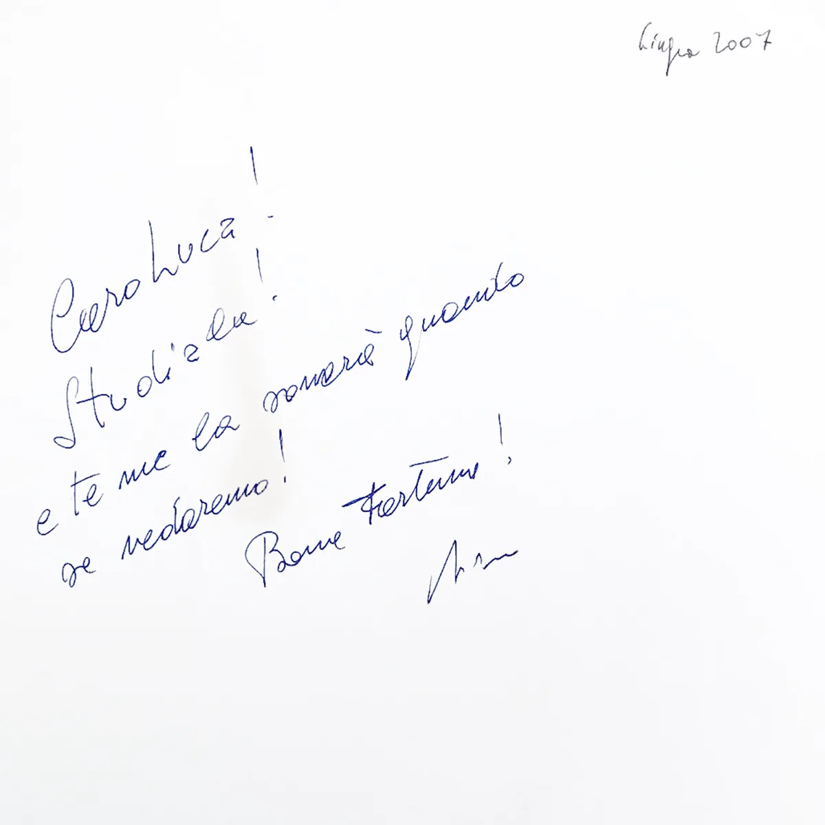 La dedica di Antonio Bibalo a Luca Sacher, scritta a mano sullo spartito della Toccata di Kachaturian