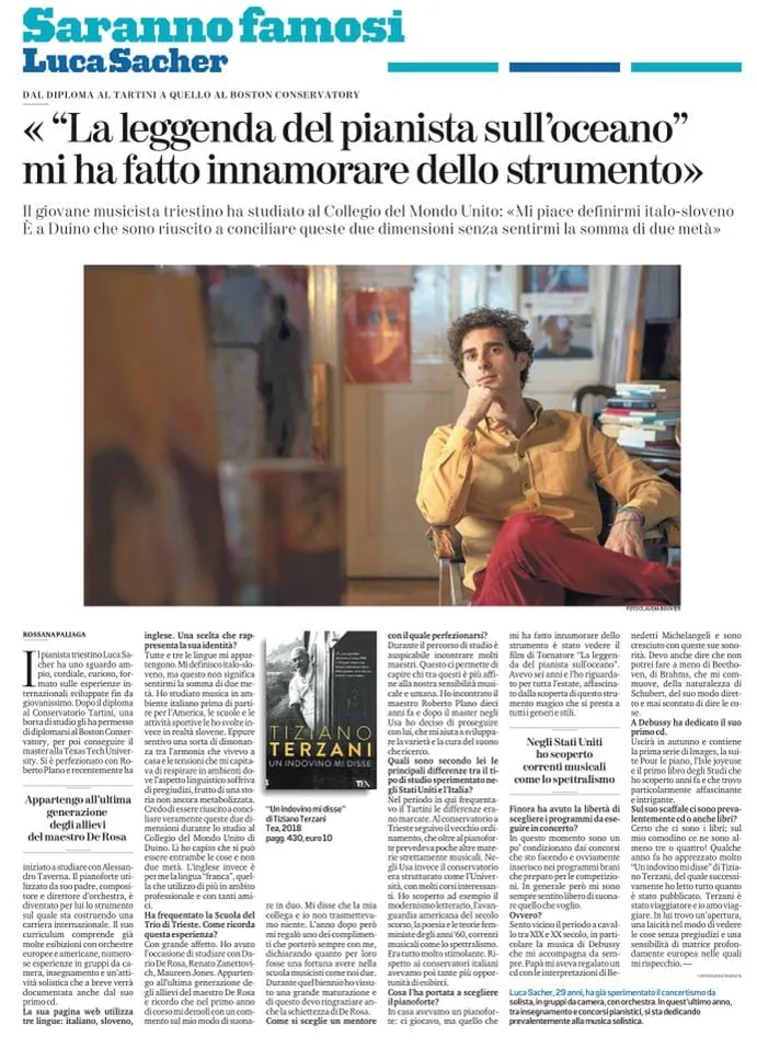 La pagina del Piccolo Libri con l'intervista a Luca Sacher, nella rubrica Saranno famosi